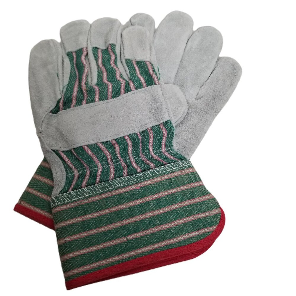 Leather Work Gloves Canvas Back Safety Cuff Construction Heavy Duty NEW